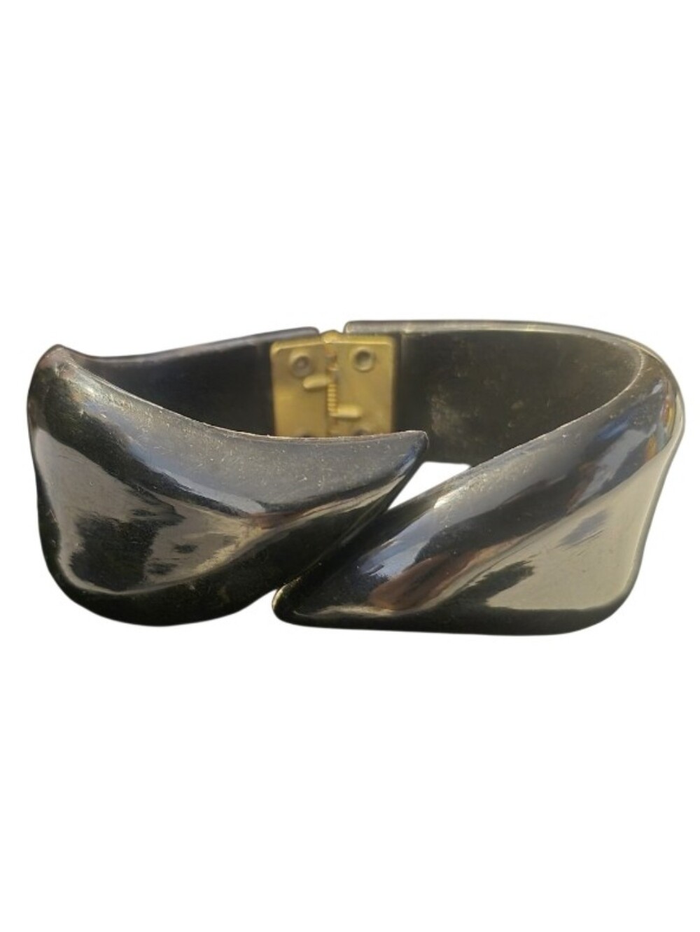 Sleek Black Sculptural Hinged Bangle Bracelet